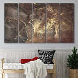 Brown Marble Wall Decor, Abstract Gold Print, Multi Panels, 5 Pieces B, Canvas Prints Wall Art Home Decor,X Large Canvas