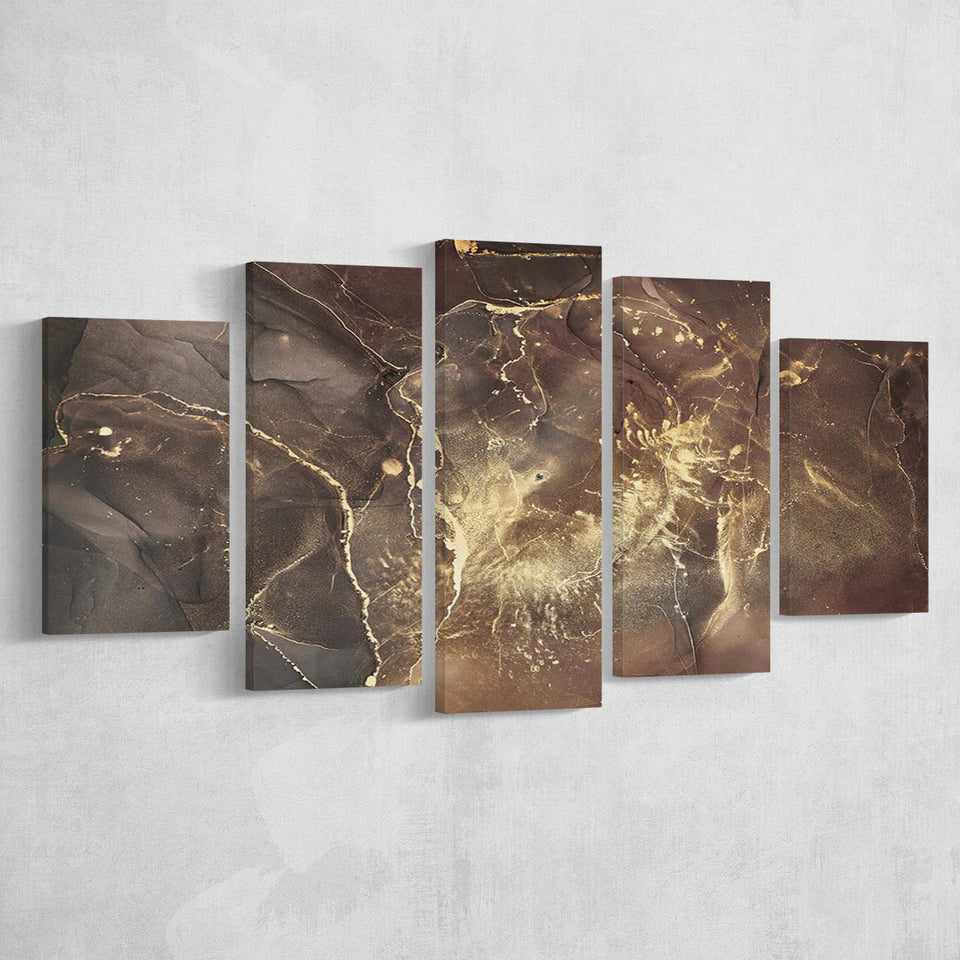 Brown Marble Wall Decor, Abstract Gold Print, Multi Panels, 5 Pieces, Canvas Prints Wall Art Home Decor