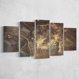 Brown Marble Wall Decor, Abstract Gold Print, Multi Panels, 5 Pieces, Canvas Prints Wall Art Home Decor