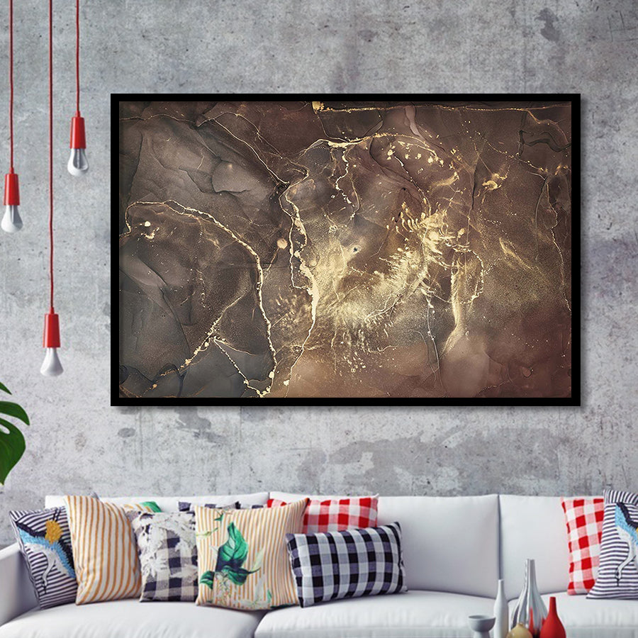 Brown Marble Wall Decor, Abstract Gold Print, Framed Art Prints Wall Art Home Decor, Ready to Hang