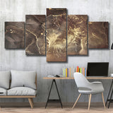 Brown Marble Wall Decor, Abstract Gold Print, Multi Panels, 5 Pieces, Canvas Prints Wall Art Home Decor