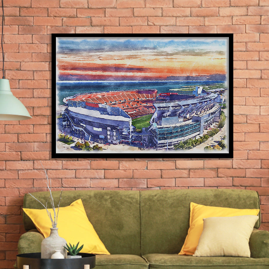 Browns Football Stadium FirstEnergy Stadium Watercolor, Sport Prints Fan Gift, Framed Art Prints Wall Art Decor