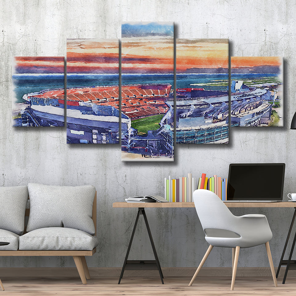 Browns Football Stadium FirstEnergy Stadium Watercolor, 5 Pieces, Multi Panel Canvas Prints Wall Art Decor
