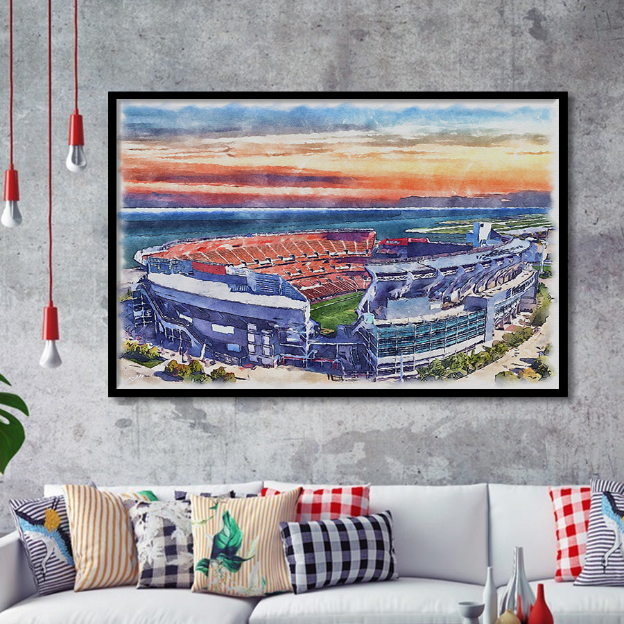 Browns Football Stadium FirstEnergy Stadium Watercolor, Sport Prints Fan Gift, Framed Art Prints Wall Art Decor