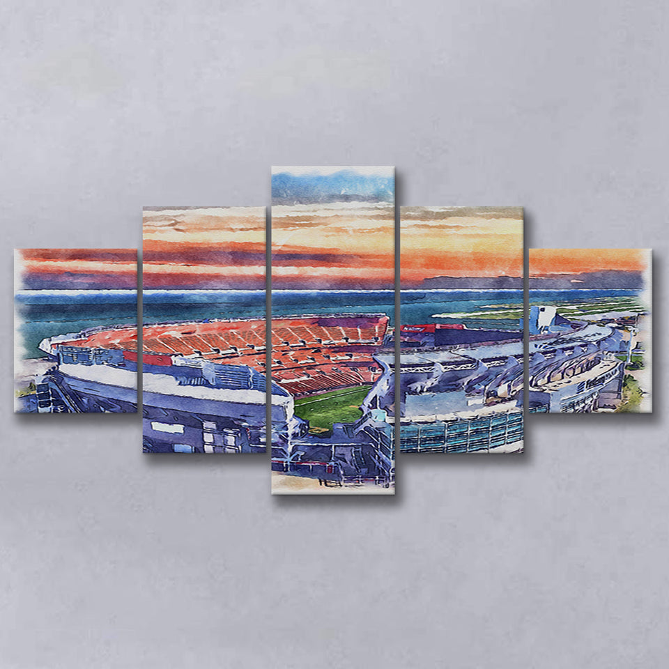 Browns Football Stadium FirstEnergy Stadium Watercolor, 5 Pieces, Multi Panel Canvas Prints Wall Art Decor