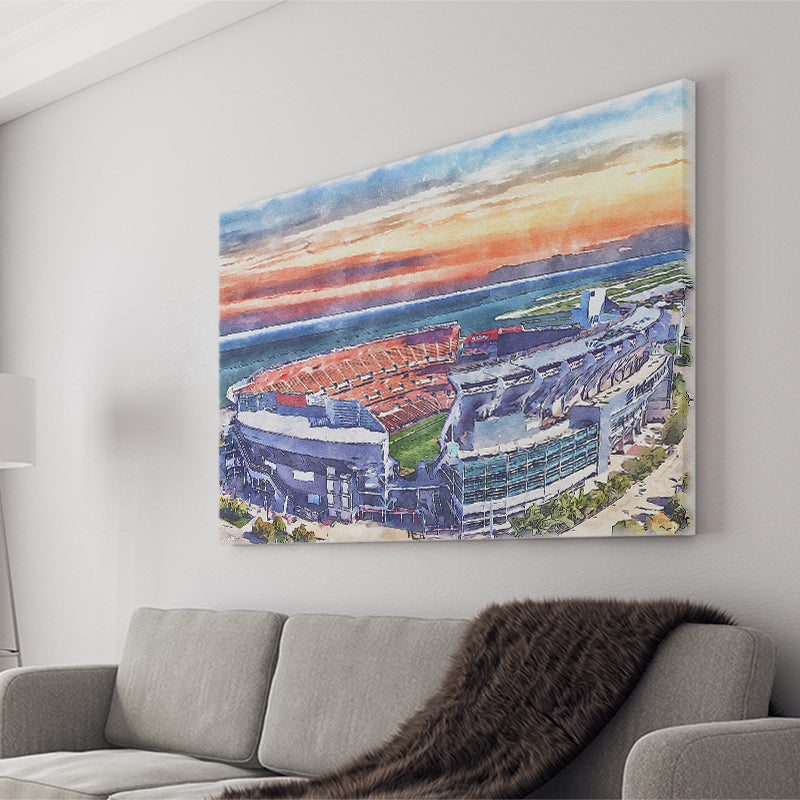 Browns Football Stadium FirstEnergy Stadium Watercolor, Sport Art Prints Fan Gift, Canvas Prints Wall Art Decor