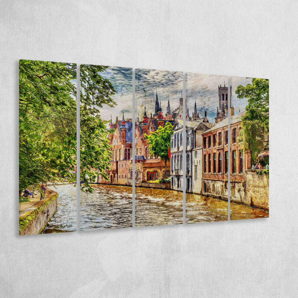 Bruges Wall Art, Bruges Painting, Bruges, Multi Panels, 5 Pieces B, Canvas Prints Wall Art Home Decor,X Large Canvas