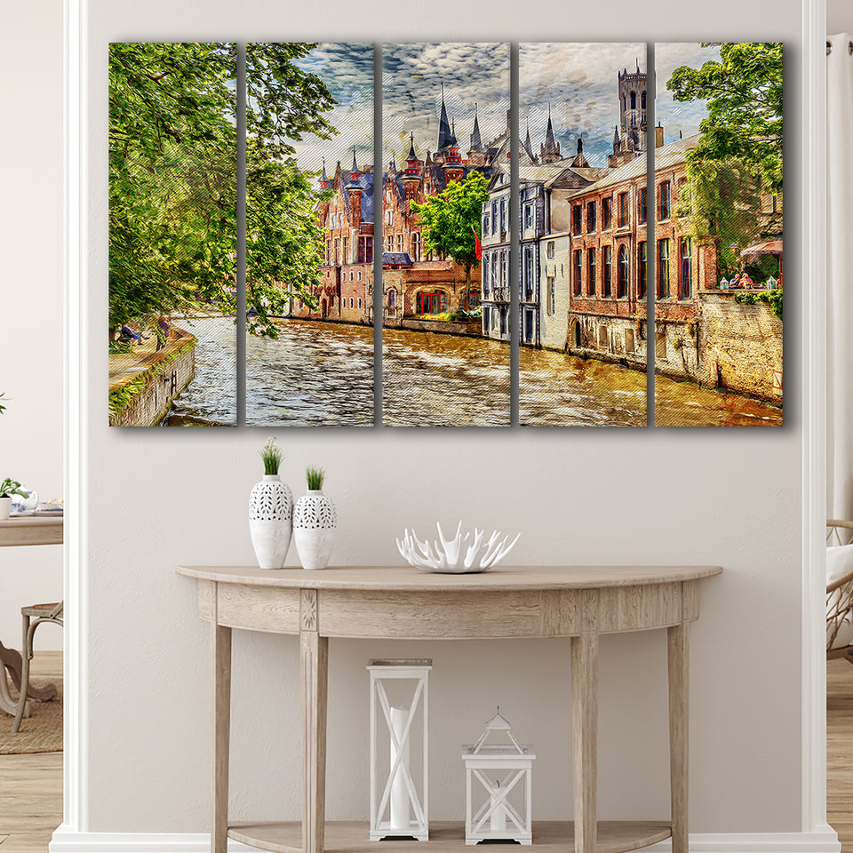 Bruges Wall Art, Bruges Painting, Bruges, Multi Panels, 5 Pieces B, Canvas Prints Wall Art Home Decor,X Large Canvas