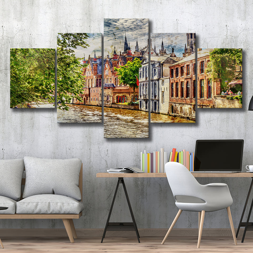 Bruges Wall Art, Bruges Painting, Bruges, Multi Panels, 5 Pieces, Canvas Prints Wall Art Home Decor