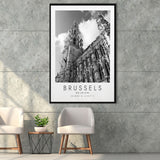 Brussels, Belgium Black And White Art Framed Canvas Prints Wall Art Home Decor, Floating Frame