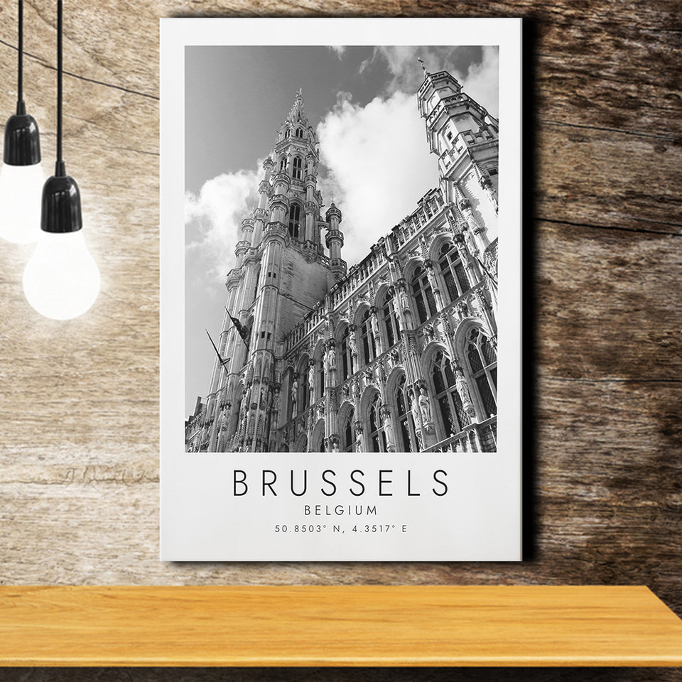 Brussels, Belgium Black And White Art Canvas Prints Wall Art Home Decor