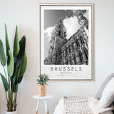 Brussels, Belgium Black And White Art Framed Canvas Prints Wall Art Home Decor, Floating Frame