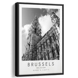 Brussels, Belgium Black And White Art Framed Canvas Prints Wall Art Home Decor, Floating Frame
