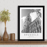 Brussels, Belgium Black And White Art Framed Canvas Prints Wall Art Home Decor, Floating Frame