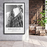 Brussels, Belgium Black And White Art Framed Canvas Prints Wall Art Home Decor, Floating Frame