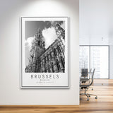 Brussels, Belgium Black And White Art Framed Canvas Prints Wall Art Home Decor, Floating Frame
