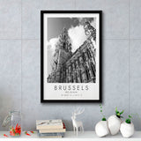 Brussels, Belgium Black And White Art Framed Canvas Prints Wall Art Home Decor, Floating Frame