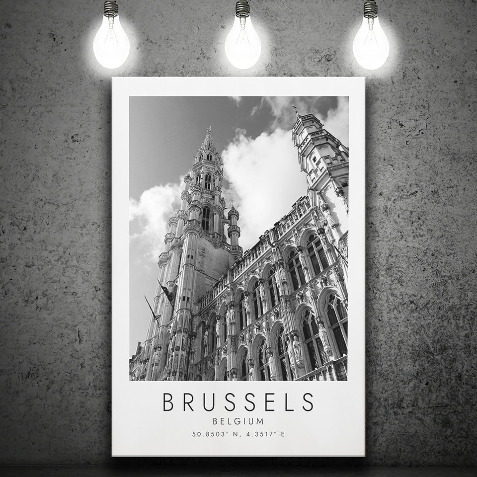 Brussels, Belgium Black And White Art Canvas Prints Wall Art Home Decor
