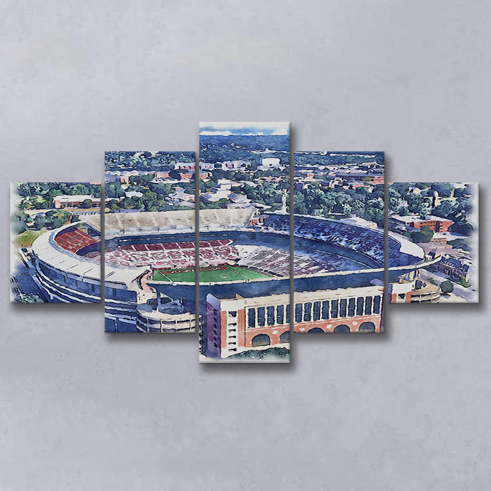 Bryant–Denny Stadium Alabama Stadium Watercolor, 5 Pieces, Multi Panel Canvas Prints Wall Art Decor