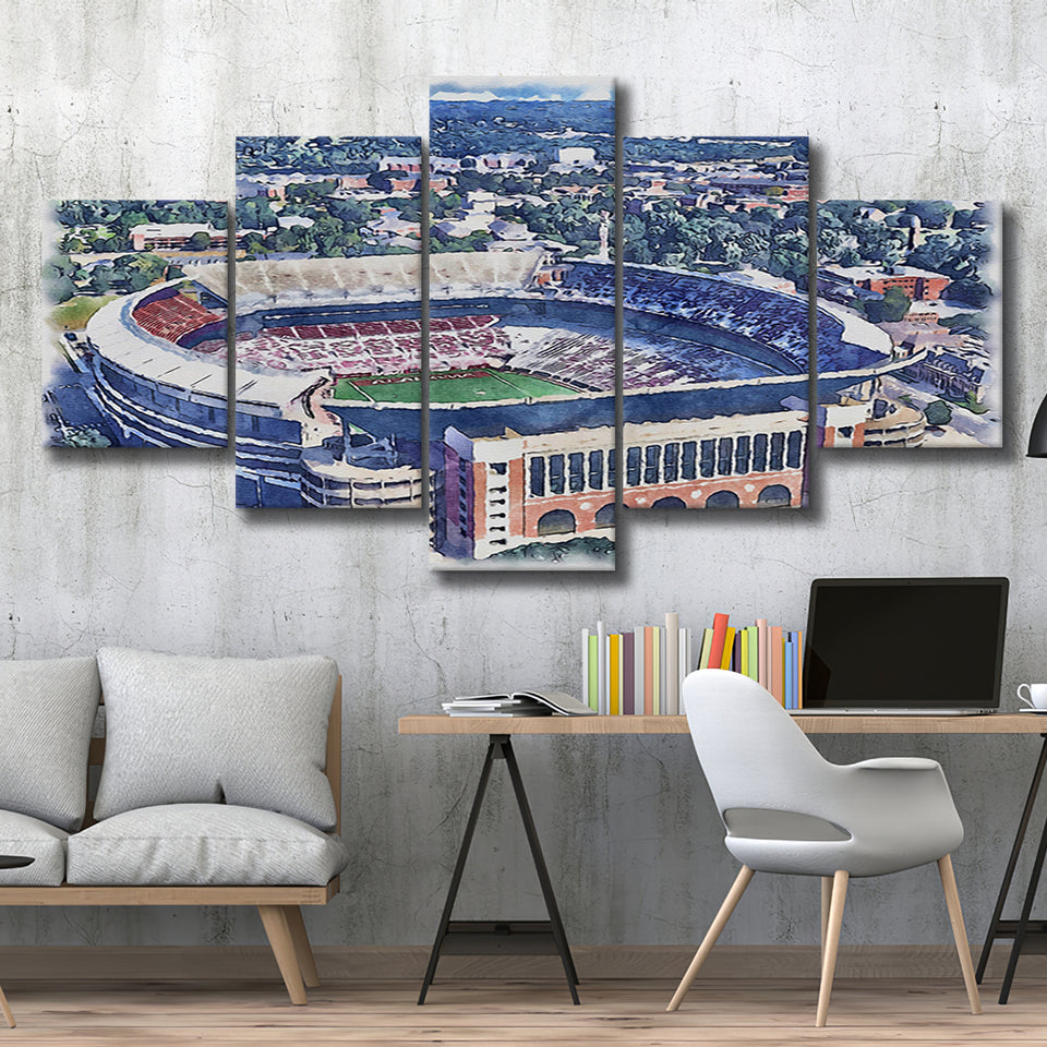 Bryant–Denny Stadium Alabama Stadium Watercolor, 5 Pieces, Multi Panel Canvas Prints Wall Art Decor