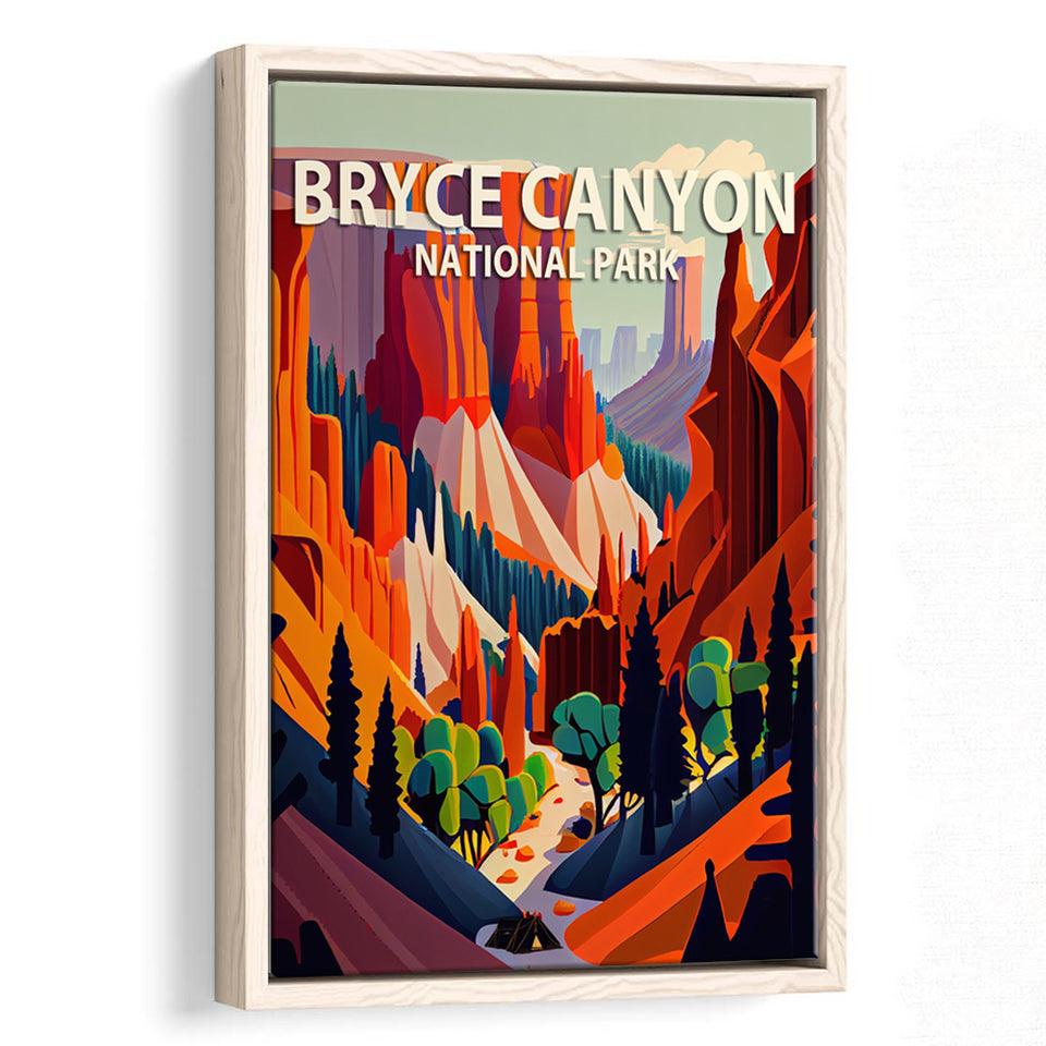 Bryce Canyon Park Retro Art Print, Large Canvas, Framed Canvas Print Wall Art Home Decor, Floating Frame