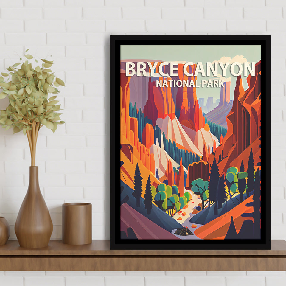 Bryce Canyon Park Retro Art Print, Large Canvas, Framed Canvas Print Wall Art Home Decor, Floating Frame