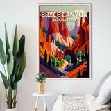 Bryce Canyon Park Retro Art Print, Large Canvas, Framed Canvas Print Wall Art Home Decor, Floating Frame