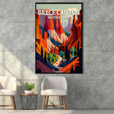 Bryce Canyon Park Retro Art Print, Large Canvas, Framed Canvas Print Wall Art Home Decor, Floating Frame