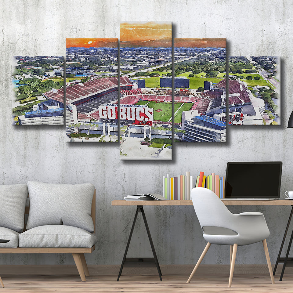 Buccaneers Football Stadium Raymond James Stadium Watercolor, 5 Pieces, Multi Panel Canvas Prints Wall Art Decor