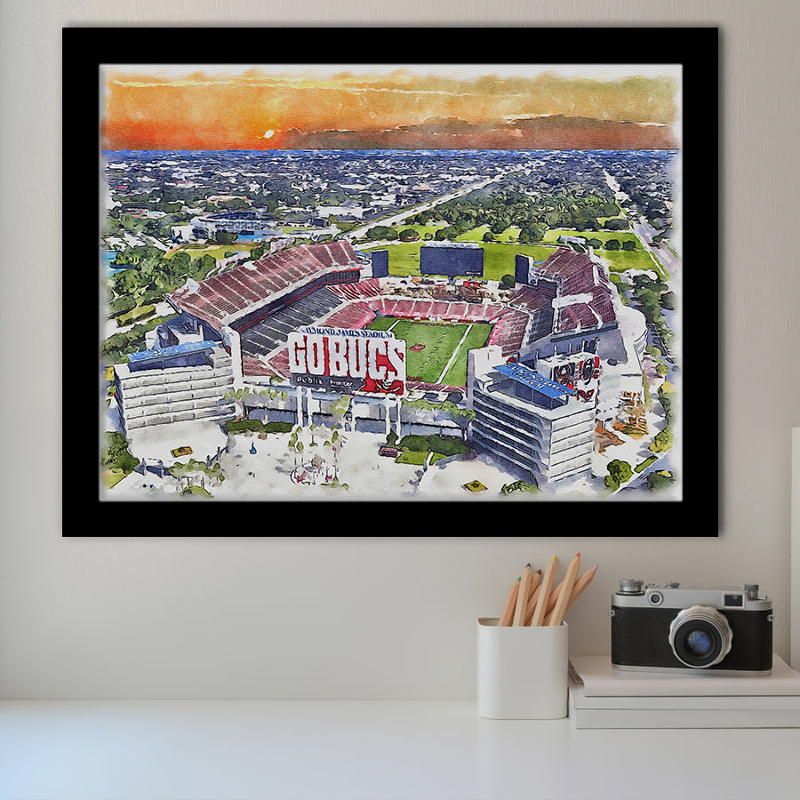 Buccaneers Football Stadium Raymond James Stadium Watercolor, Sport Prints Fan Gift, Framed Art Prints Wall Art Decor