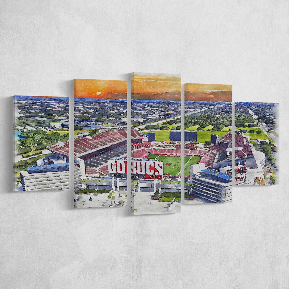 Buccaneers Football Stadium Raymond James Stadium Watercolor, 5 Pieces, Multi Panel Canvas Prints Wall Art Decor