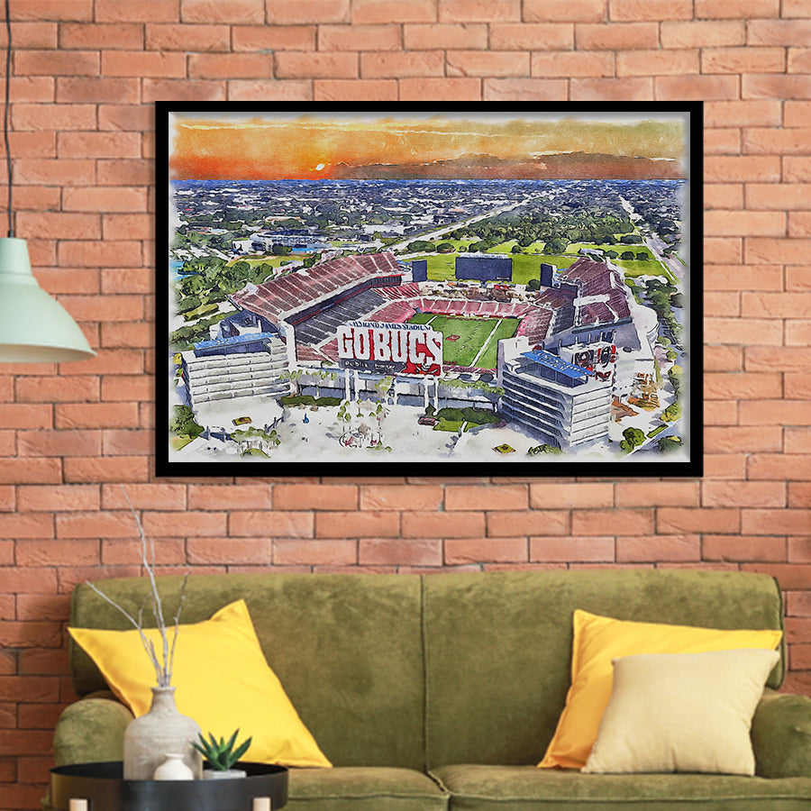 Buccaneers Football Stadium Raymond James Stadium Watercolor, Sport Prints Fan Gift, Framed Art Prints Wall Art Decor