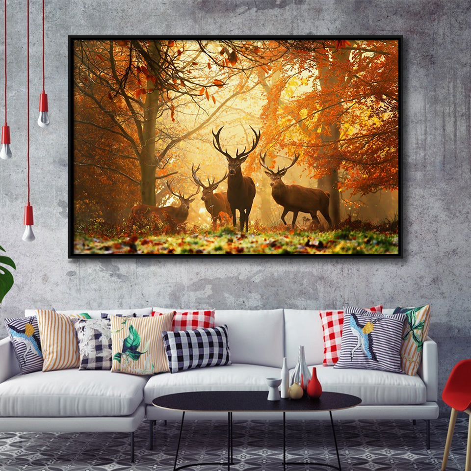 Buck In Forest Stag Art Hunting Decor Framed Canvas Prints Wall