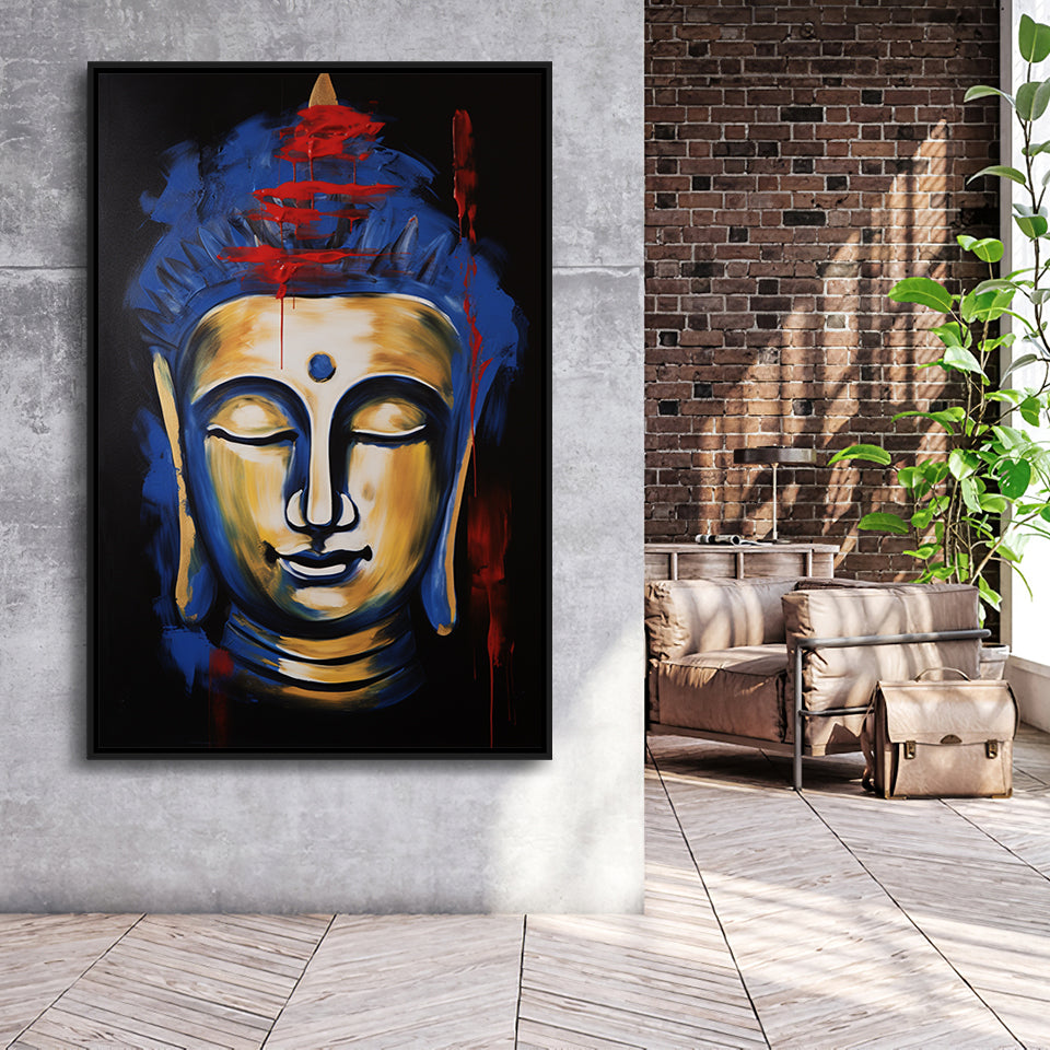 Buddha Face Acrylic Painting Emotion Dynamic,Framed Canvas Prints,Floating Frame, Wall Art Home Decor