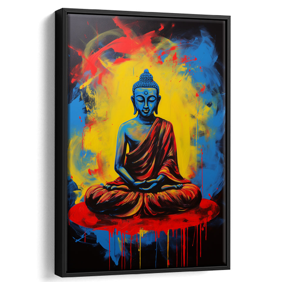 Buddha Meditate Acrylic Painting Mixed Color,Framed Canvas Prints,Floating Frame, Wall Art Home Decor