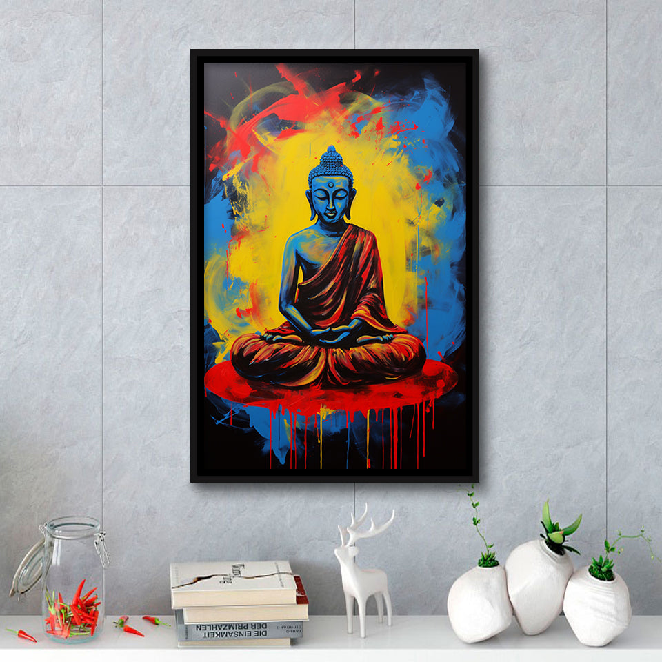 Buddha Meditate Acrylic Painting Mixed Color,Framed Canvas Prints,Floating Frame, Wall Art Home Decor