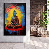 Buddha Meditate Acrylic Painting Mixed Color,Framed Canvas Prints,Floating Frame, Wall Art Home Decor