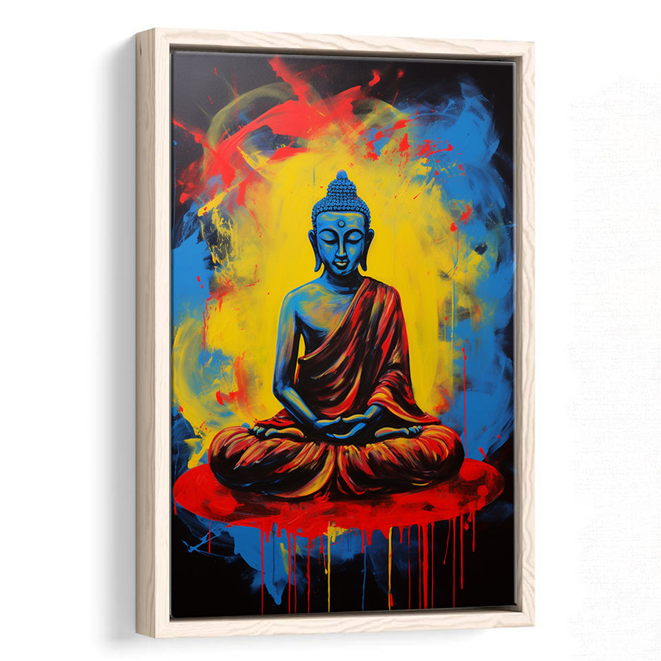 Buddha Meditate Acrylic Painting Mixed Color,Framed Canvas Prints,Floating Frame, Wall Art Home Decor