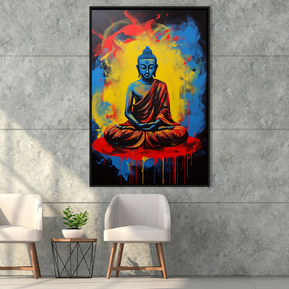 Buddha Meditate Acrylic Painting Mixed Color,Framed Canvas Prints,Floating Frame, Wall Art Home Decor