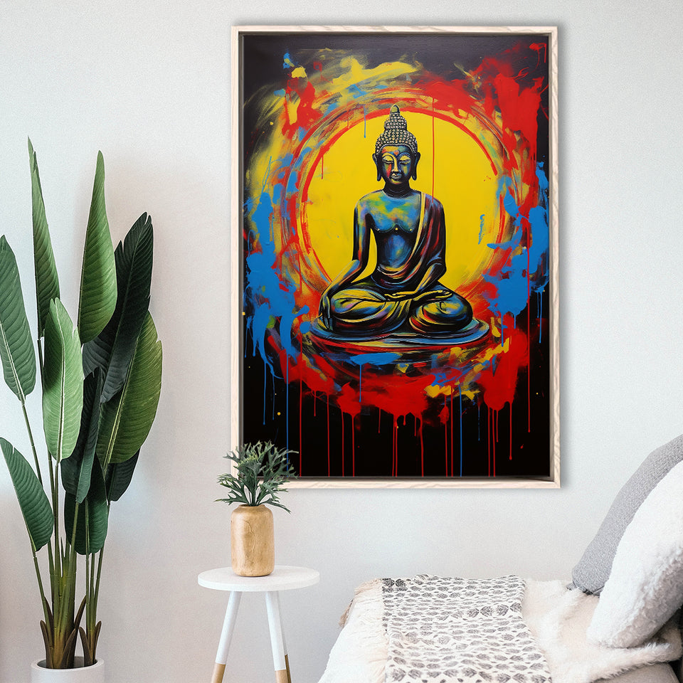 Buddha Meditate Fullbody Acrylic Painting,Framed Canvas Prints,Floating Frame, Wall Art Home Decor