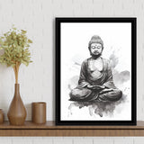Buddha Meditate Ink Painting Black And White,Framed Canvas Prints,Floating Frame, Wall Art Home Decor