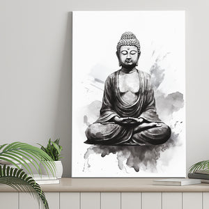Buddha Meditate Ink Painting Black And White, Painting Art, Canvas Prints Wall Art Home Decor