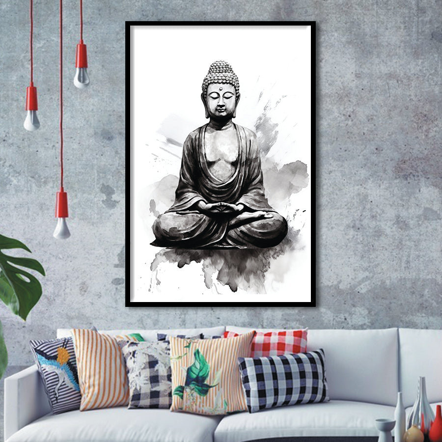 Buddha Meditate Ink Painting Black And White, Painting Art, Framed Art Prints Wall Decor