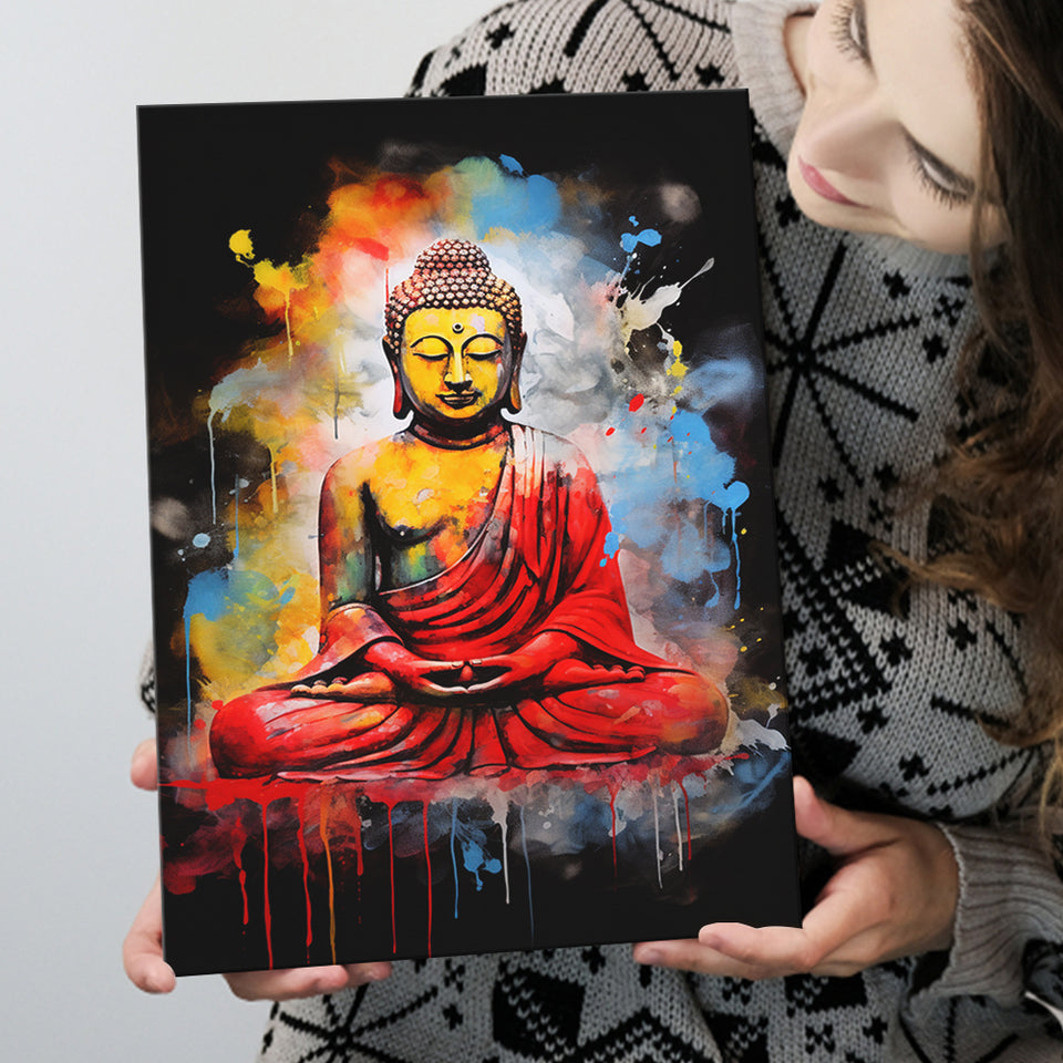 Buddha Meditate Watercolor Painting Colorful, Painting Art, Canvas Prints Wall Art Home Decor