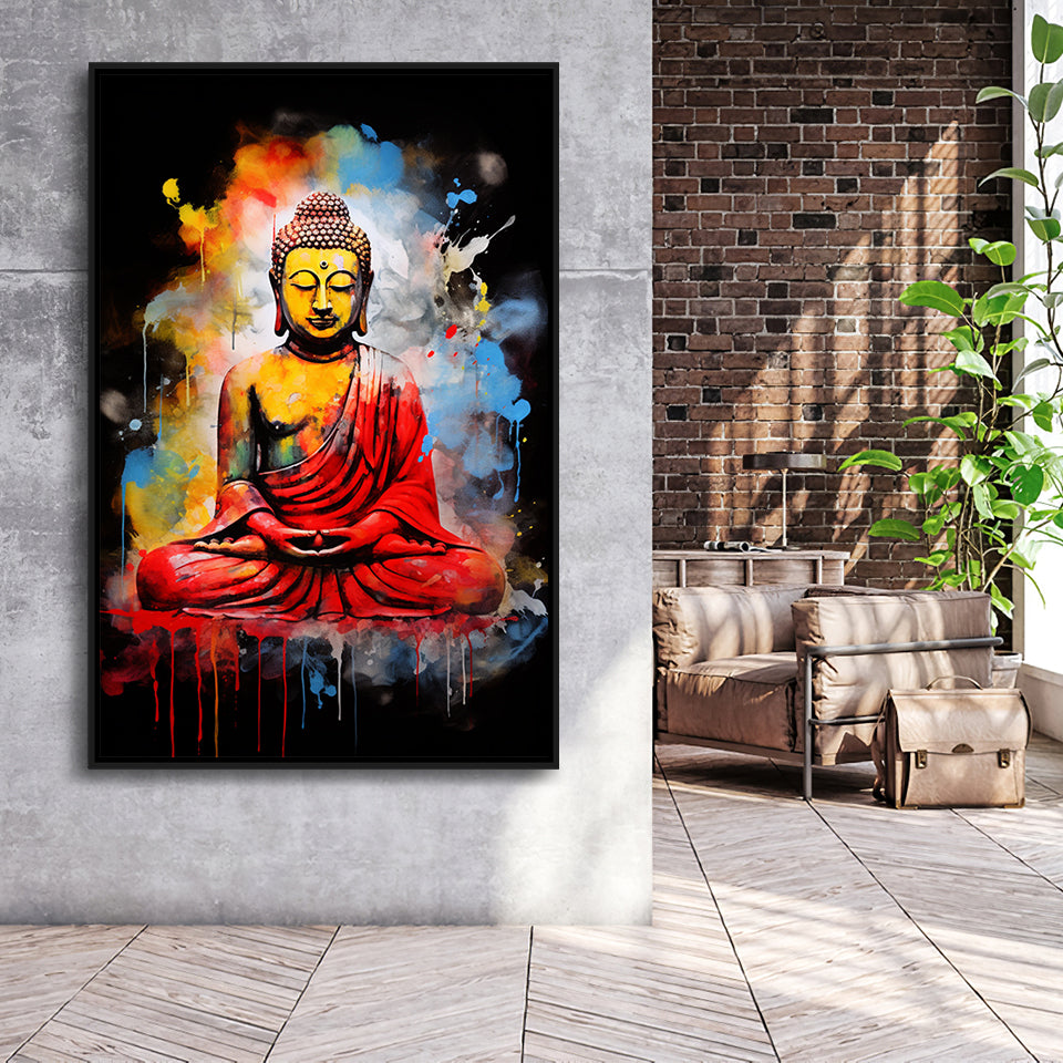 Buddha Meditate Watercolor Painting Colorful,Framed Canvas Prints,Floating Frame, Wall Art Home Decor