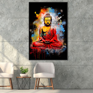 Buddha Meditate Watercolor Painting Colorful,Framed Canvas Prints,Floating Frame, Wall Art Home Decor