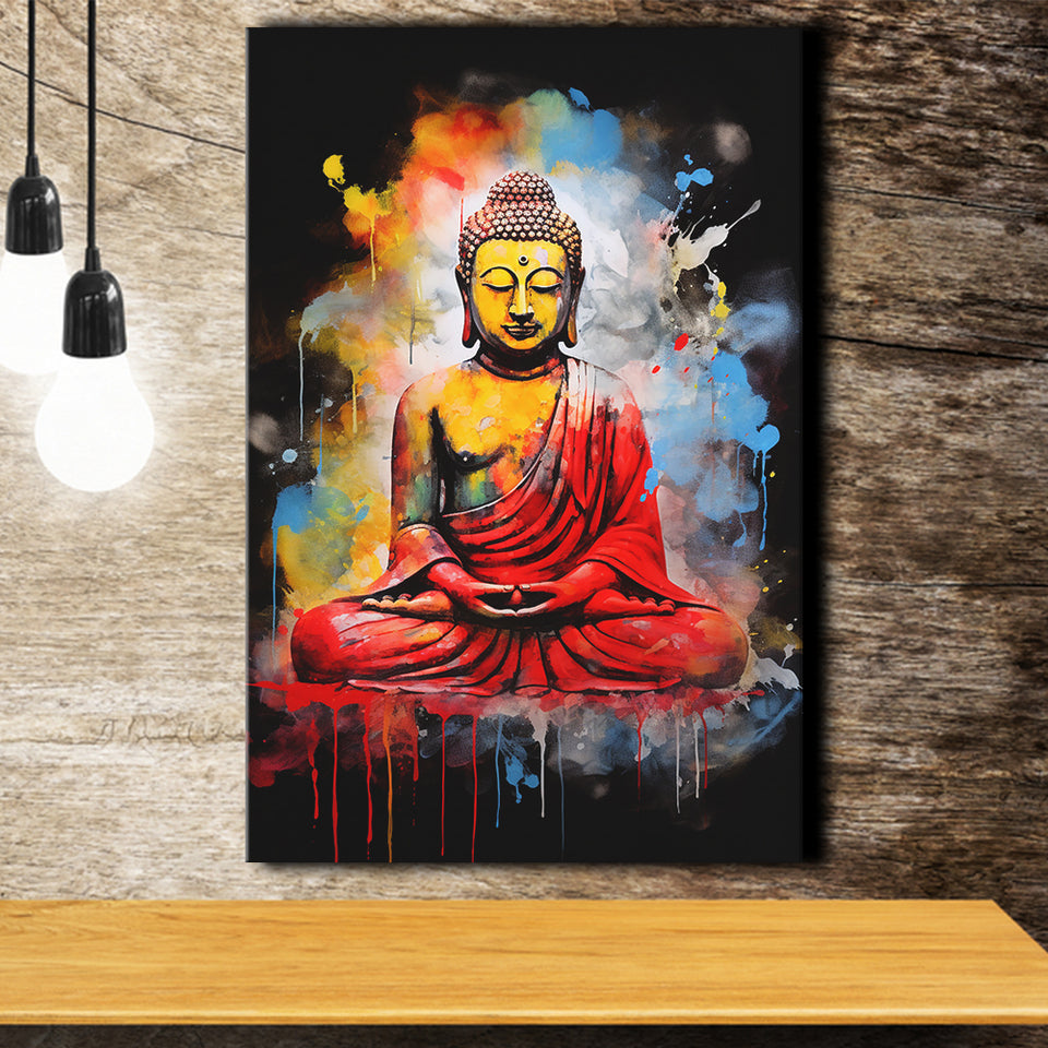 Buddha Meditate Watercolor Painting Colorful, Painting Art, Canvas Prints Wall Art Home Decor