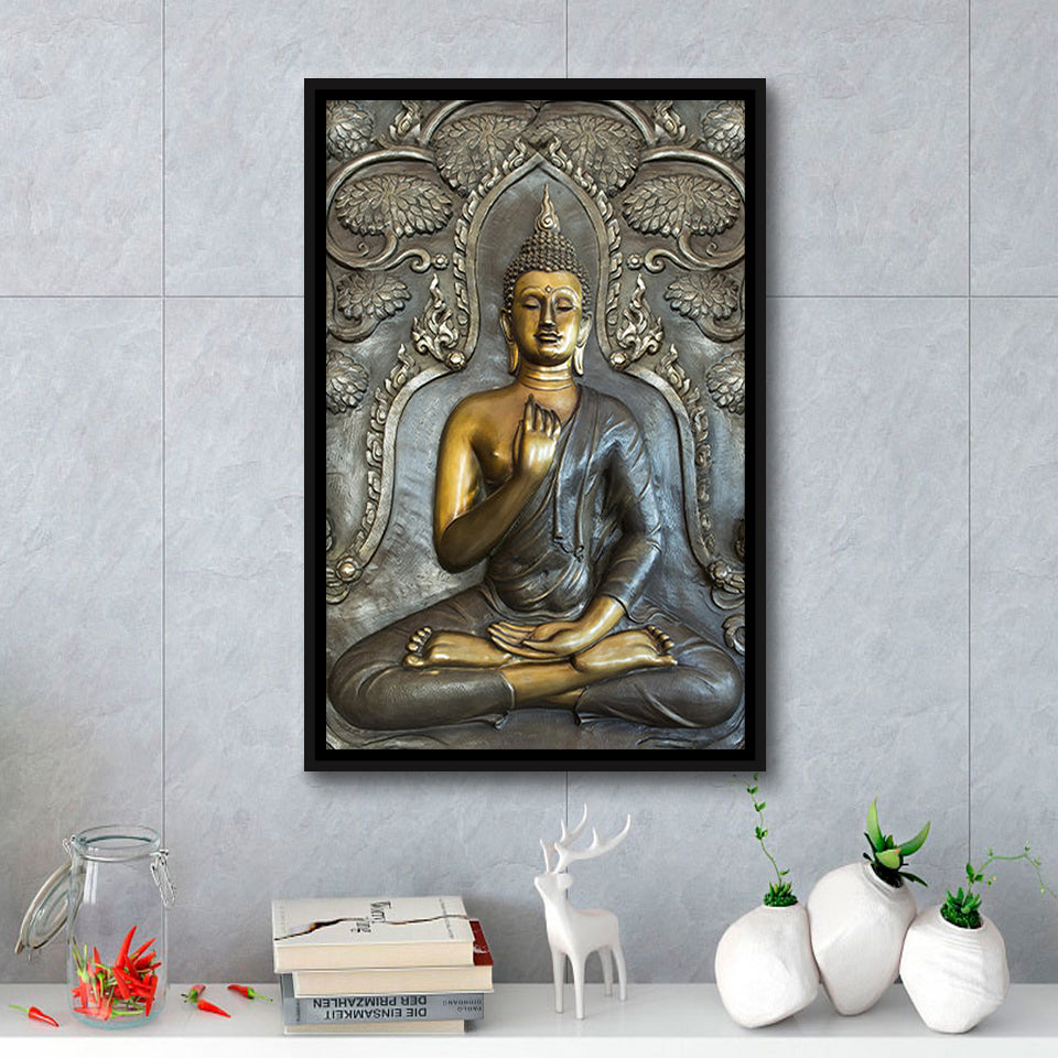 Buddha Meditation 3D Effect Art Framed Canvas Prints Wall Art Home Decor, Floating Frame