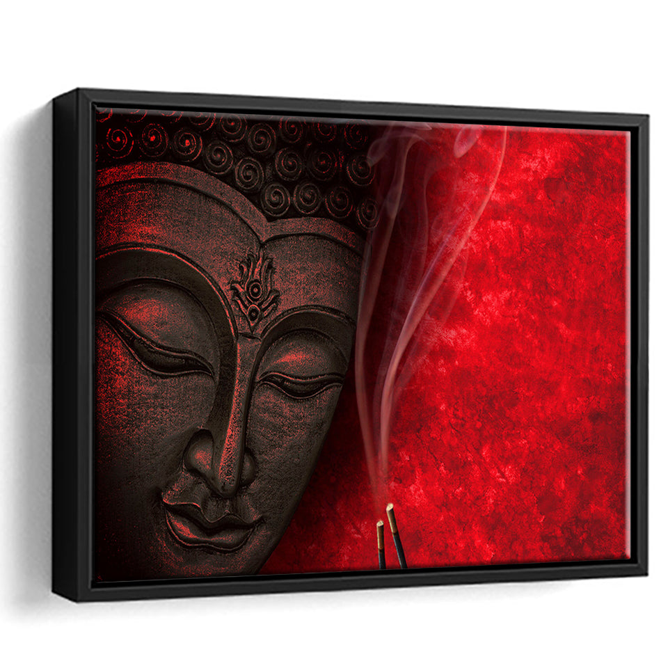Buddha Meditation Red Background Framed Canvas Prints Wall Art Home Decor - Painting Canvas, Black Frame, Framed Picture