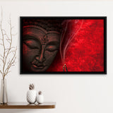 Buddha Meditation Red Background Framed Canvas Prints Wall Art Home Decor - Painting Canvas, Black Frame, Framed Picture
